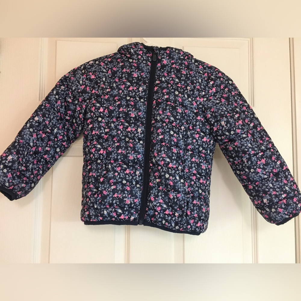 Yamp! Girls Pink Floral Hooded Puffer Jacket Zip Fleece Lined Size 6